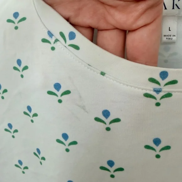 Lake | Pima Crew Wide Leg Pajama Set in Serene Blue Multi Blossom Large - Picture 10 of 10